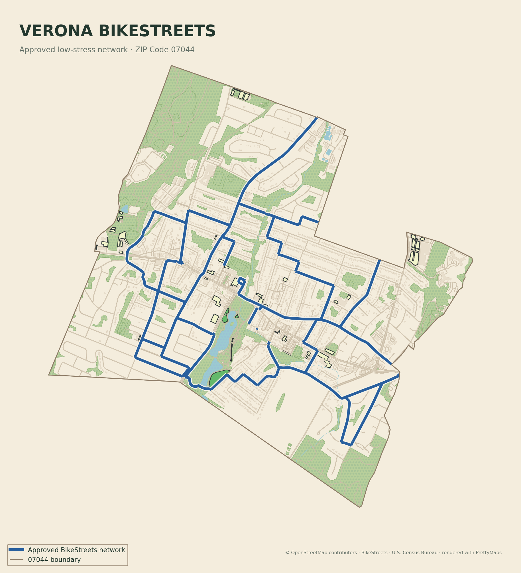 Heritage Poster map of the approved BikeStreets network in 07044